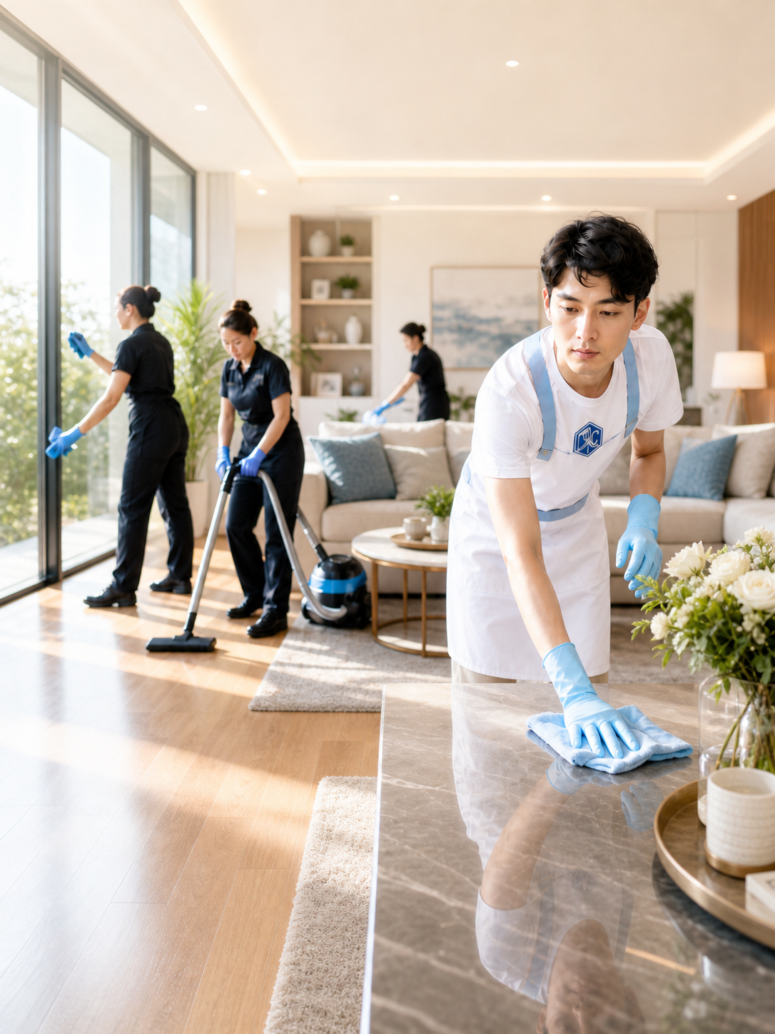 Cleaning professional preparing a polished home interior